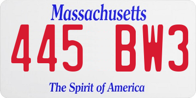MA license plate 445BW3