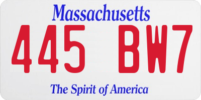 MA license plate 445BW7