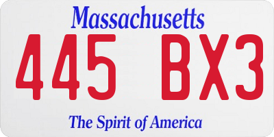 MA license plate 445BX3