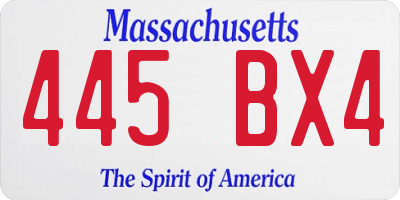MA license plate 445BX4