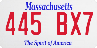 MA license plate 445BX7