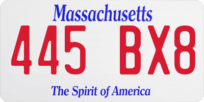 MA license plate 445BX8
