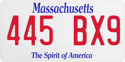 MA license plate 445BX9