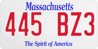 MA license plate 445BZ3