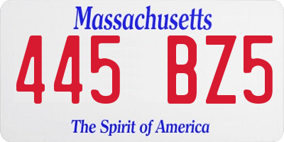 MA license plate 445BZ5