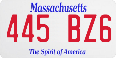 MA license plate 445BZ6