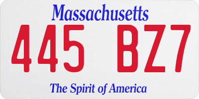 MA license plate 445BZ7