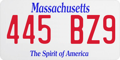 MA license plate 445BZ9