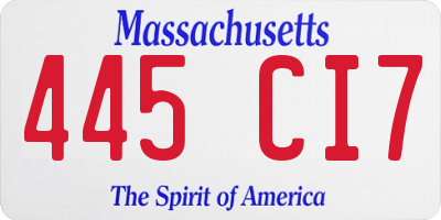 MA license plate 445CI7
