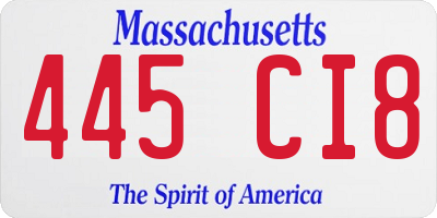 MA license plate 445CI8