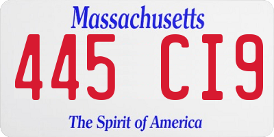 MA license plate 445CI9