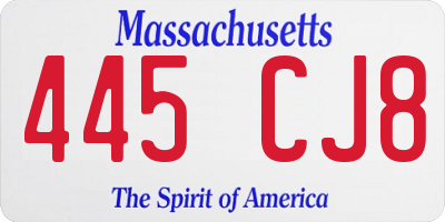 MA license plate 445CJ8