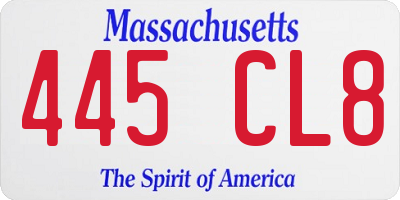 MA license plate 445CL8