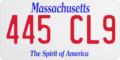 MA license plate 445CL9