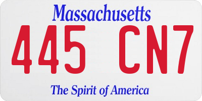 MA license plate 445CN7