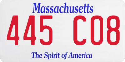 MA license plate 445CO8