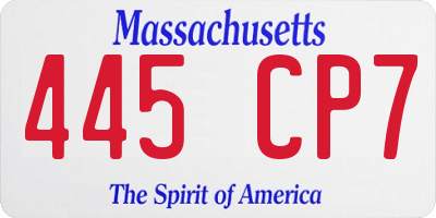 MA license plate 445CP7