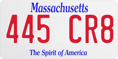 MA license plate 445CR8