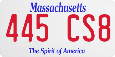 MA license plate 445CS8