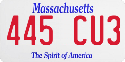 MA license plate 445CU3