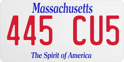 MA license plate 445CU5