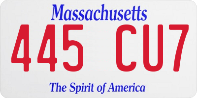 MA license plate 445CU7