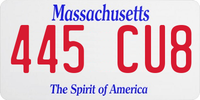 MA license plate 445CU8
