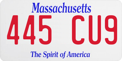 MA license plate 445CU9