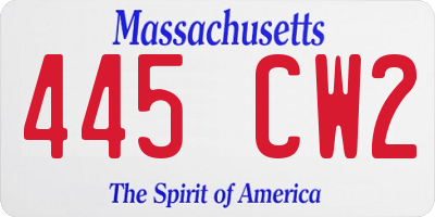 MA license plate 445CW2