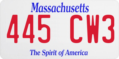 MA license plate 445CW3