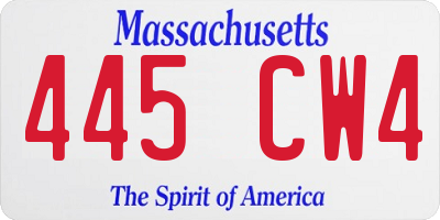 MA license plate 445CW4