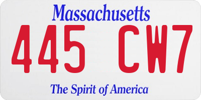 MA license plate 445CW7