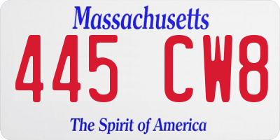 MA license plate 445CW8