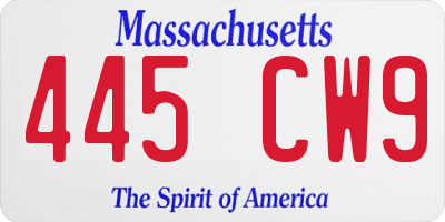 MA license plate 445CW9