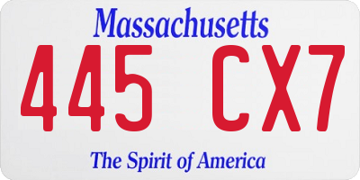 MA license plate 445CX7