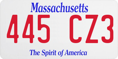MA license plate 445CZ3