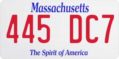MA license plate 445DC7