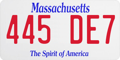 MA license plate 445DE7