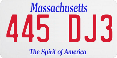 MA license plate 445DJ3