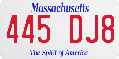 MA license plate 445DJ8
