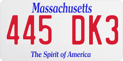 MA license plate 445DK3