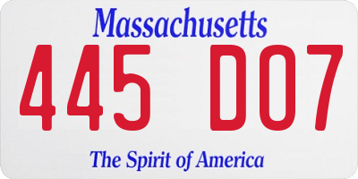 MA license plate 445DO7