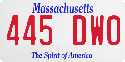 MA license plate 445DW0