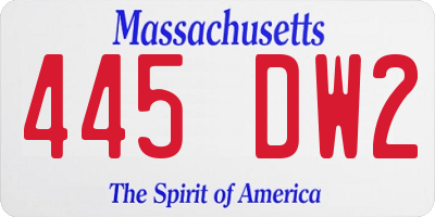 MA license plate 445DW2