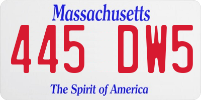 MA license plate 445DW5