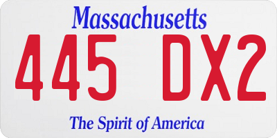 MA license plate 445DX2