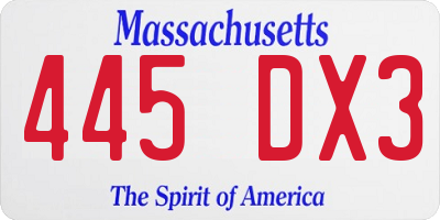 MA license plate 445DX3