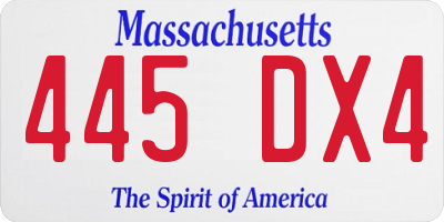 MA license plate 445DX4