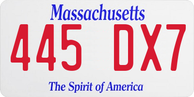 MA license plate 445DX7