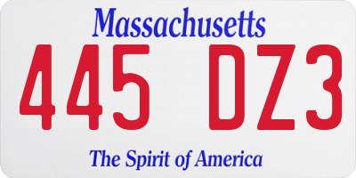 MA license plate 445DZ3